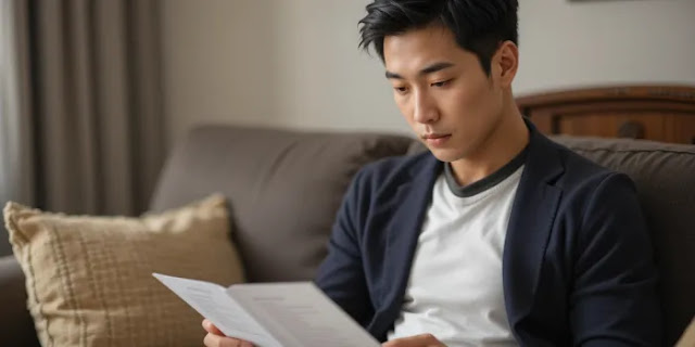 대장내시경 전 피해야 할 음식 리스트를 살펴보는 남성 대장내시경 금지 음식 체크리스트 확인