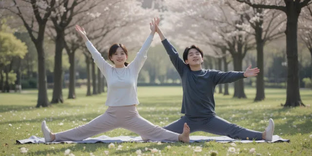 스페르미딘 복용 후 야외 운동 중인 활기찬 커플