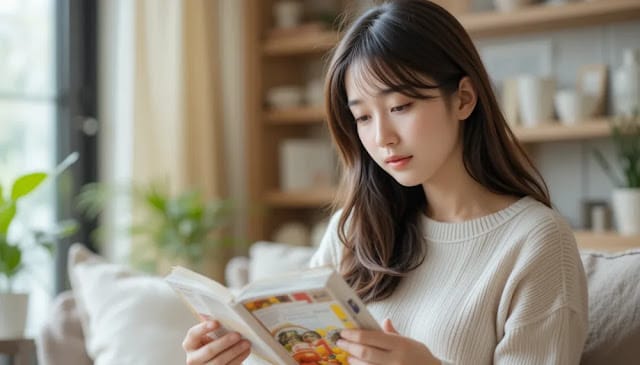 알부민 성분을 확인하는 젊은 여성의 모습