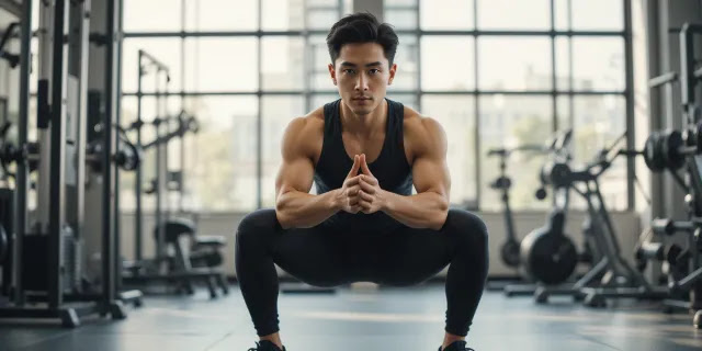 스쿼트 자세로 정확한 운동을 하는 모습