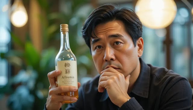 알부민 보충제 복용을 고민하는 남성 인물