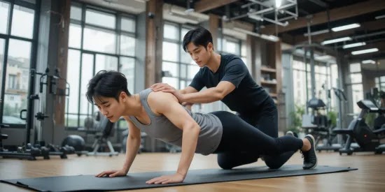 팔굽혀펴기 자세 지도를 받는 모