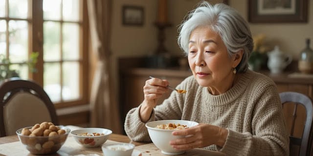 견과류와 요거트 같은 수술후 좋은 음식을 먹는 모