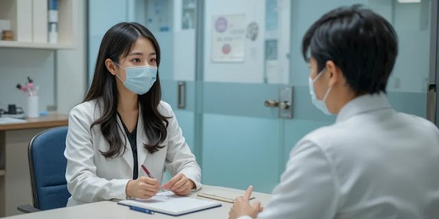 대상포진 백신 종류 설명 듣는 병원 상담 장면