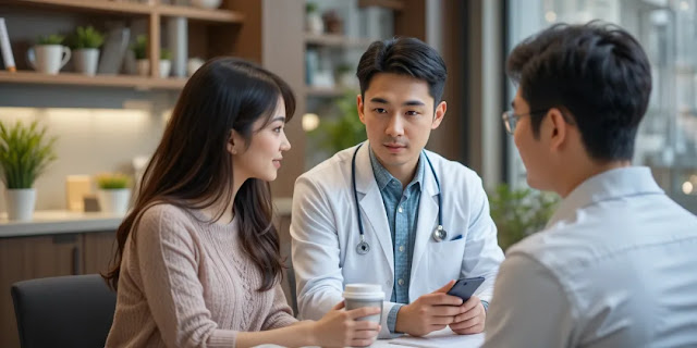 치매 예방 영양제 상담을 받는 장면