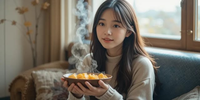 혈당 조절에 좋은 고구마를 건강 간식으로 섭취하는 모습