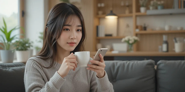 집에서 스마트폰을 치우고 따뜻한 차를 마시며 휴식을 즐기는 직장인의 장면 직장인 스트레스 해소 방법 디지털 디톡스