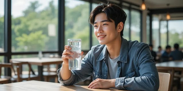 수술후 회복에 필요한 충분한 수분 섭취를 하는 모습