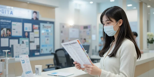 대상포진 예방접종 가격표를 확인하는 접수 장면