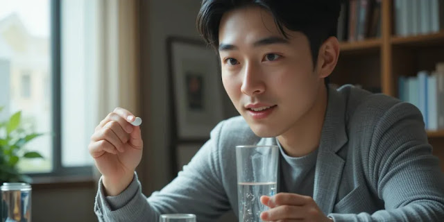 피나스테리드와 미녹시딜 복용하는 과정 탈모 치료 약물인 피나스테리드 복용 장면
