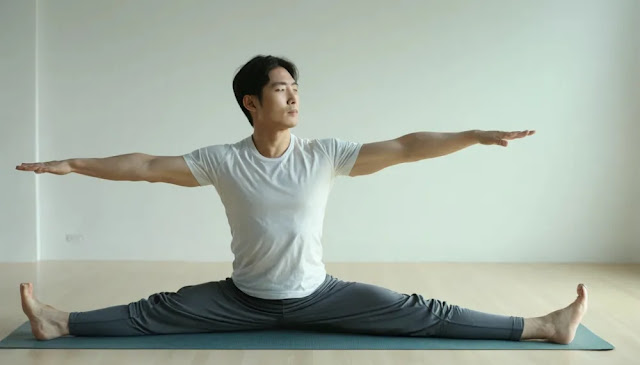 요가 스트레칭으로 몸과 마음의 균형을 찾는 남성의 평화로운 모습
