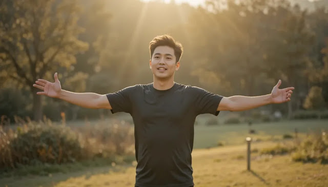 면역력을 높이는 규칙적인 운동의 모습 아침 햇살 속 야외 운동을 하는 인물의 모습