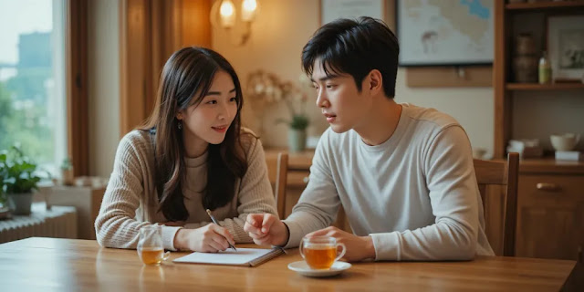 건강 상태에 대해 대화 중인 부부의 모습