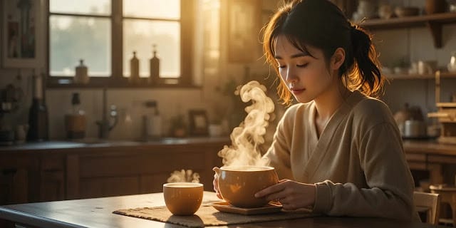 기침 완화에 도움 되는 음료를 준비하는 모습