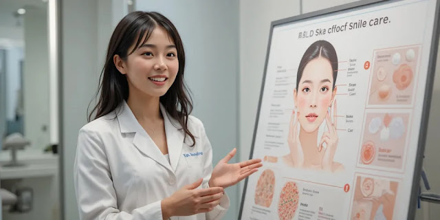 피부 장벽 관리에 대해 설명하는 피부과 전문의의 상담 장면 모습