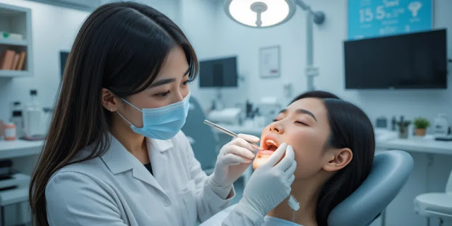 치과에서 정기 검진을 받는 환자의 모습