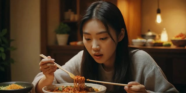 자극적인 음식을 피하며 식단을 조절하는 모습