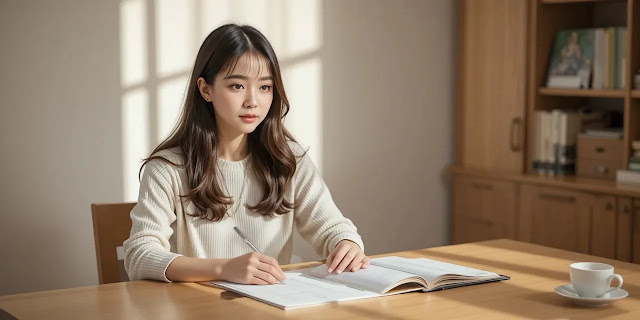 생활 습관을 점검하며 기록을 확인하는 모습