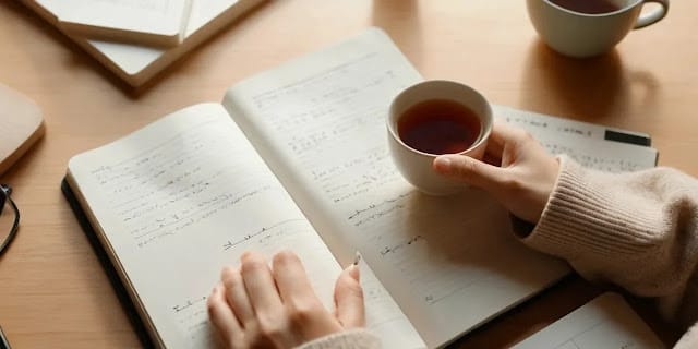 잇몸 염증 반복 시 생활기록을 하는 모습