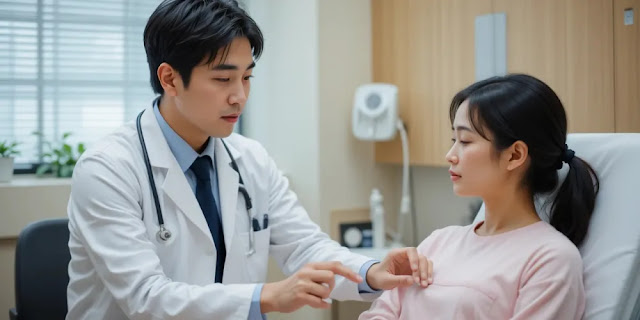 수면 장애 치료법에 대해 상담하는 장면 수면 장애 치료 상담을 진행 중인 의사와 환자의 모습