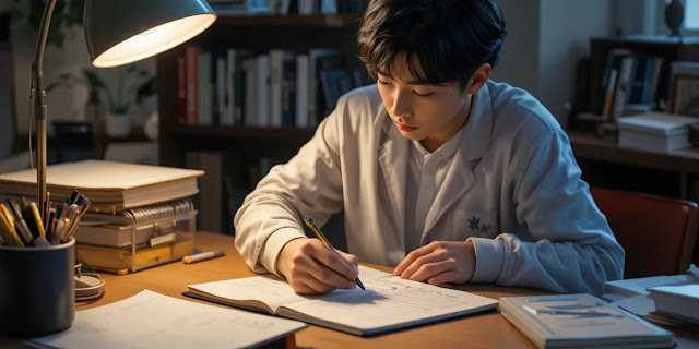 임플란트 후 관리 체크리스트를 정리하는 모습