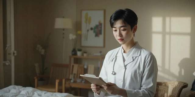 체크리스트로 건강 변화를 간단히 확인하는 모습 증상 체크리스트를 검토하며 신체 변화를 파악하는 모습