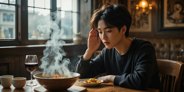 임플란트 후 피해야 할 뜨거운 음식과 음주를 주의하는 모습