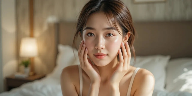 보습제를 바르며 스킨케어 중인 여성의 모습