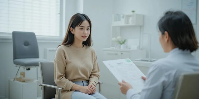 진료실에서 상담받는 여성의 모습