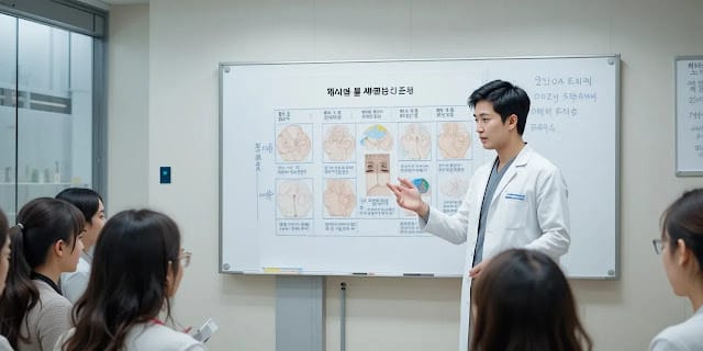 피부 수분 관련 강의 중인 전문가의 모습
