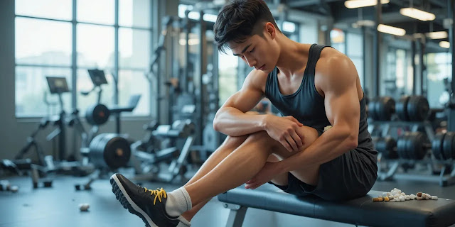 운동 후 무릎 상태를 확인하는 모습