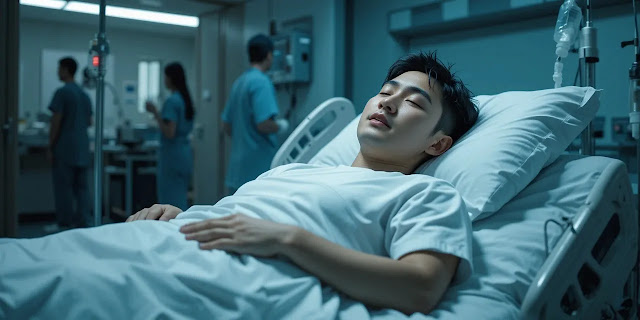 검사 후 휴식 중인 중년 남성 내시경 후 회복 중인 남성의 편안한 모습