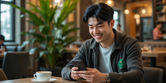 모바일로 대상자 조회 중인 직장인의 모습