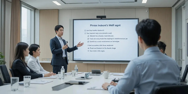 건강검진 규정 설명하는 인사담당자의 모습