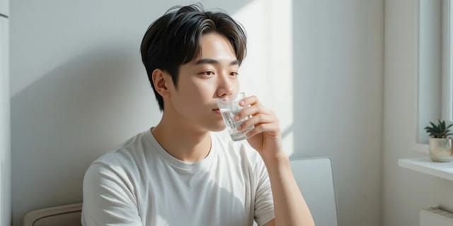 건강검진 금식 중 물을 마시는 모습
