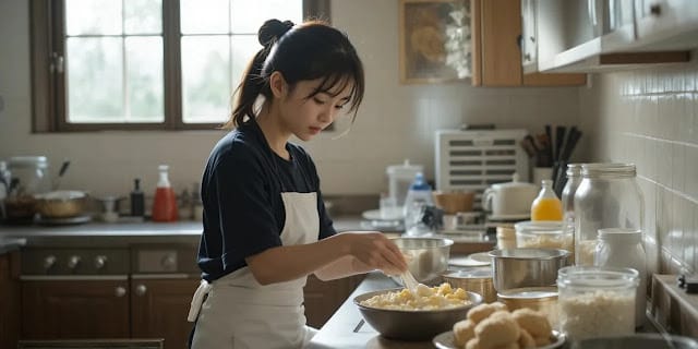 회복식으로 부드러 미음을 준비하는 모습