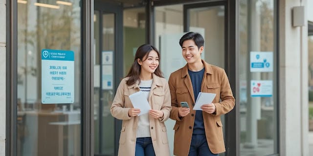 검진을 마치고 병원에서 나오는 부부의 모습
