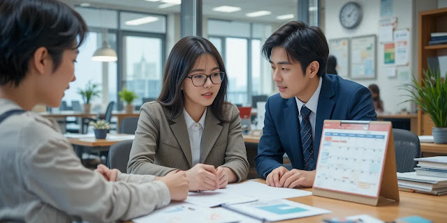 건강검진 일정 조율하는 직장인들의 모습