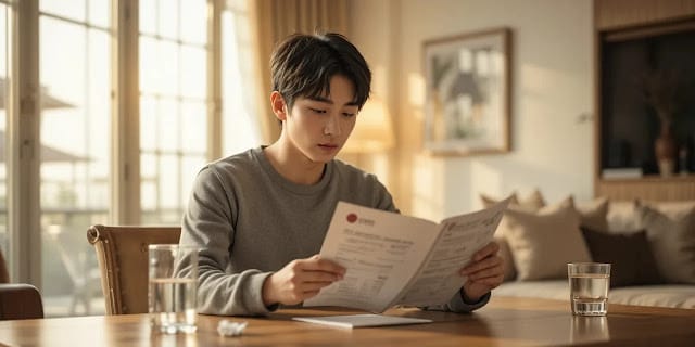 복용 방법을 꼼꼼히 확인하는 모습 영양제 설명서를 읽으며 복용법을 확인하는 모습