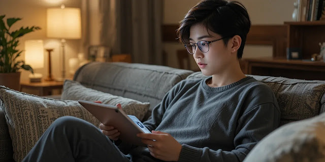 생활 속 건강 정보를 찾아보는 모습 소파에서 건강 정보를 검색하는 남성의 모습