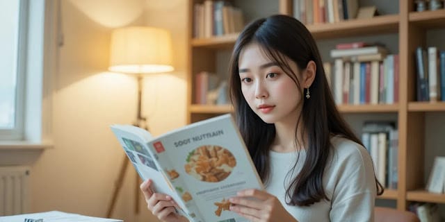 영양 정보를 확인하는 여성의 모습