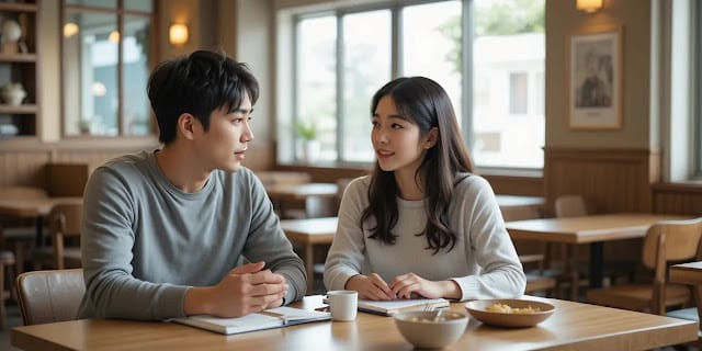 건강 식단을 이야기하는 커플의 모습