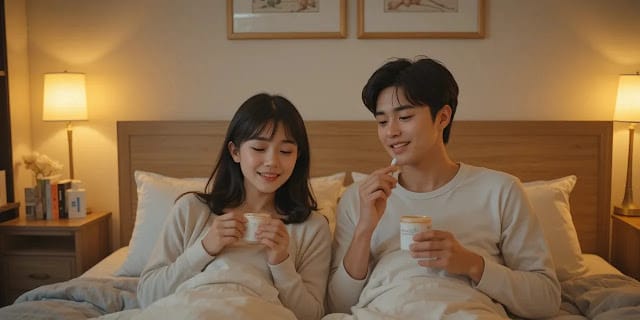 부부가 함께 수면 보조제를 준비하는 모습