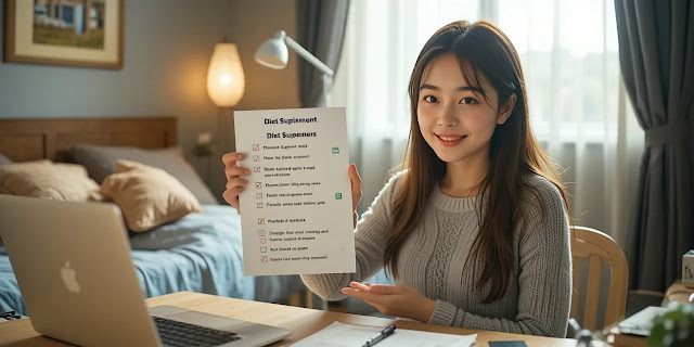 영양제 라벨을 확인하는 모습