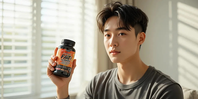 체지방 감소 영양제를 들고 있는 남성 모습