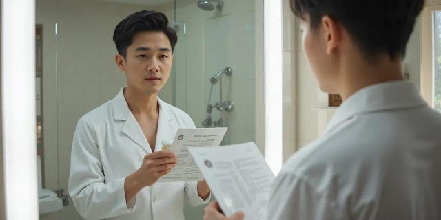 약 복용 방법을 확인하는 남성의 모습
