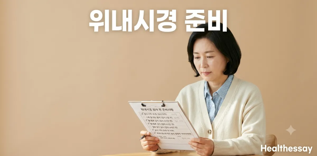 위내시경 당일 주의사항 안내문과 필수 항목들을 아주 꼼꼼히 점검하는 모습