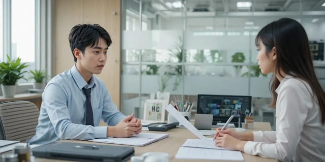 회사에서 건강검진과 관련해 상담을 진행하는 모습