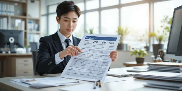 두 종류 건강검진 서류를 들고 비교하는 남성의 모습