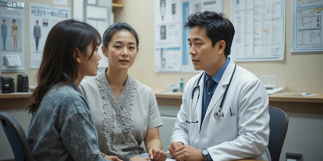 위내시경 검사 후 결과와 주의사항을 상담받는 모습